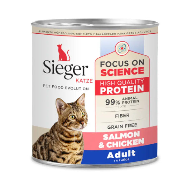 Lata Sieger Katze Gato Adulto Salmón y Pollo