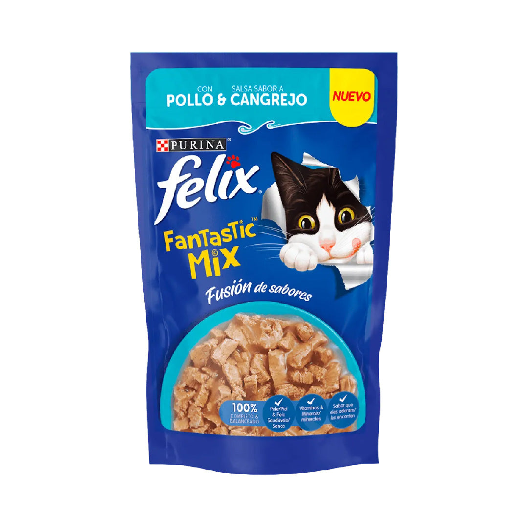 Pouch Felix Gato Fantastic Mix con Pollo y Cangrejo 85gr