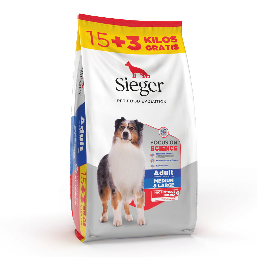 Alimento Sieger Perro Adulto Mediano y Grande 15+3kg