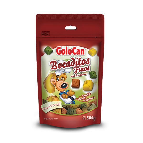 Bocaditos Perro Golocan sabor Jamón Queso Espinaca 500gr